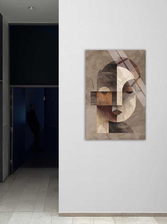 Tempered Glass Wall Art - Abstract Face Decor | Geometric Mid Century Print