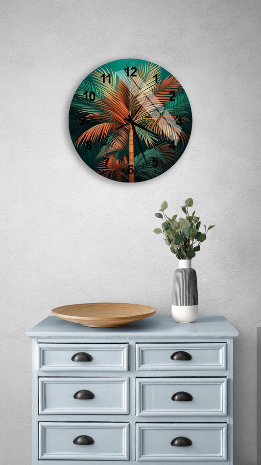 a clock on a wall above a dresser