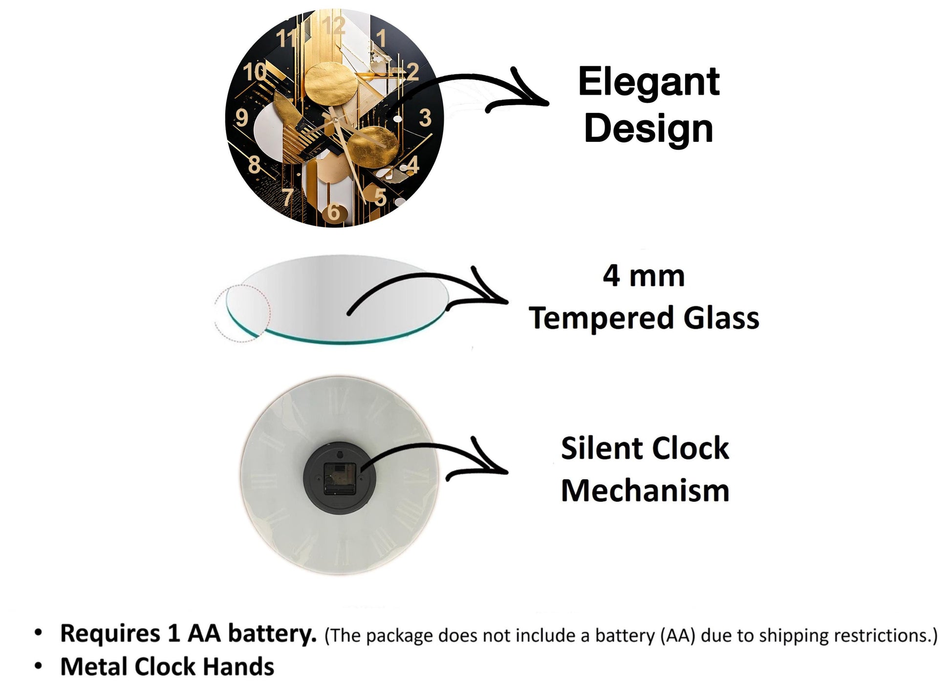 a diagram of a clock with different parts labeled