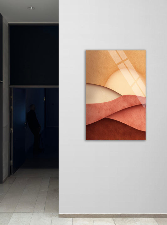 Tempered Glass Wall Art - Abstract Landscape Art | Modern Boho Terracotta Sun