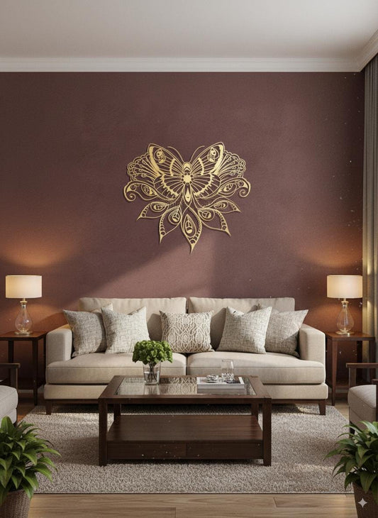 Butterfly Mandala Wall Art - Large Metal Boho Decor With Powder Coated Finish
