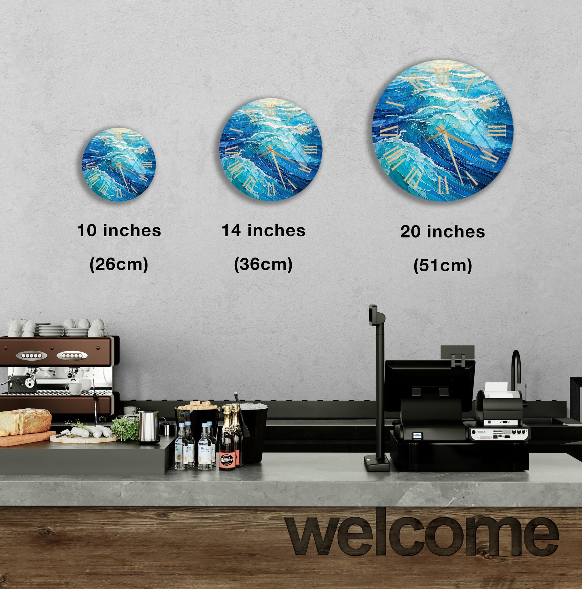 a coffee shop with three different types of coffee machines