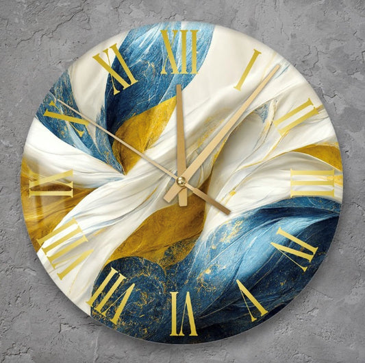 Glass Wall Clock - Floral Abstract Design | Tempered Glass, Silent Mechanism