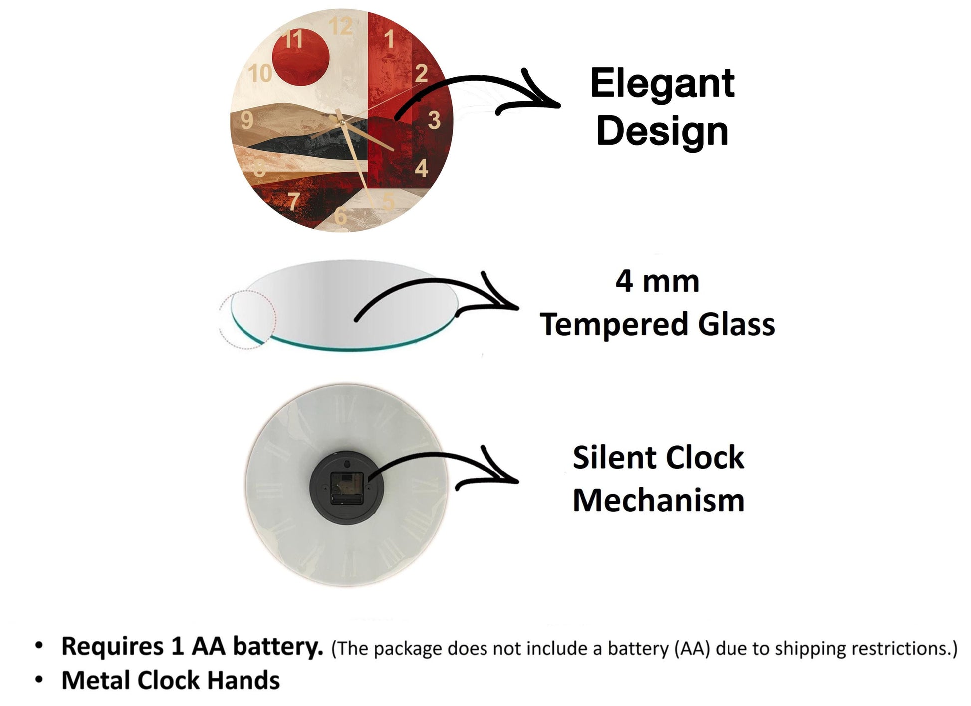 The image is a 3D rendering of a clock, with a focus on the design and features of the clock.