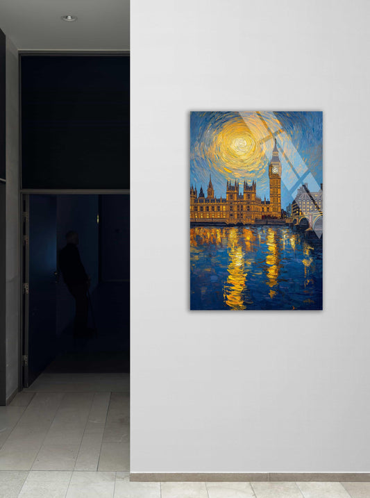 London Starry Night Wall Art – Big Ben Painting | Tempered Glass Cityscape Print