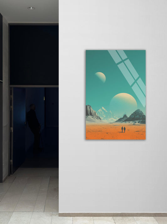 Sci-Fi Wall Art - Retro Futuristic Alien Planet Tempered Glass Print, Modern Accent
