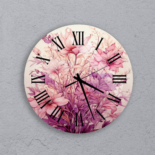 a clock with flowers painted on the face of it