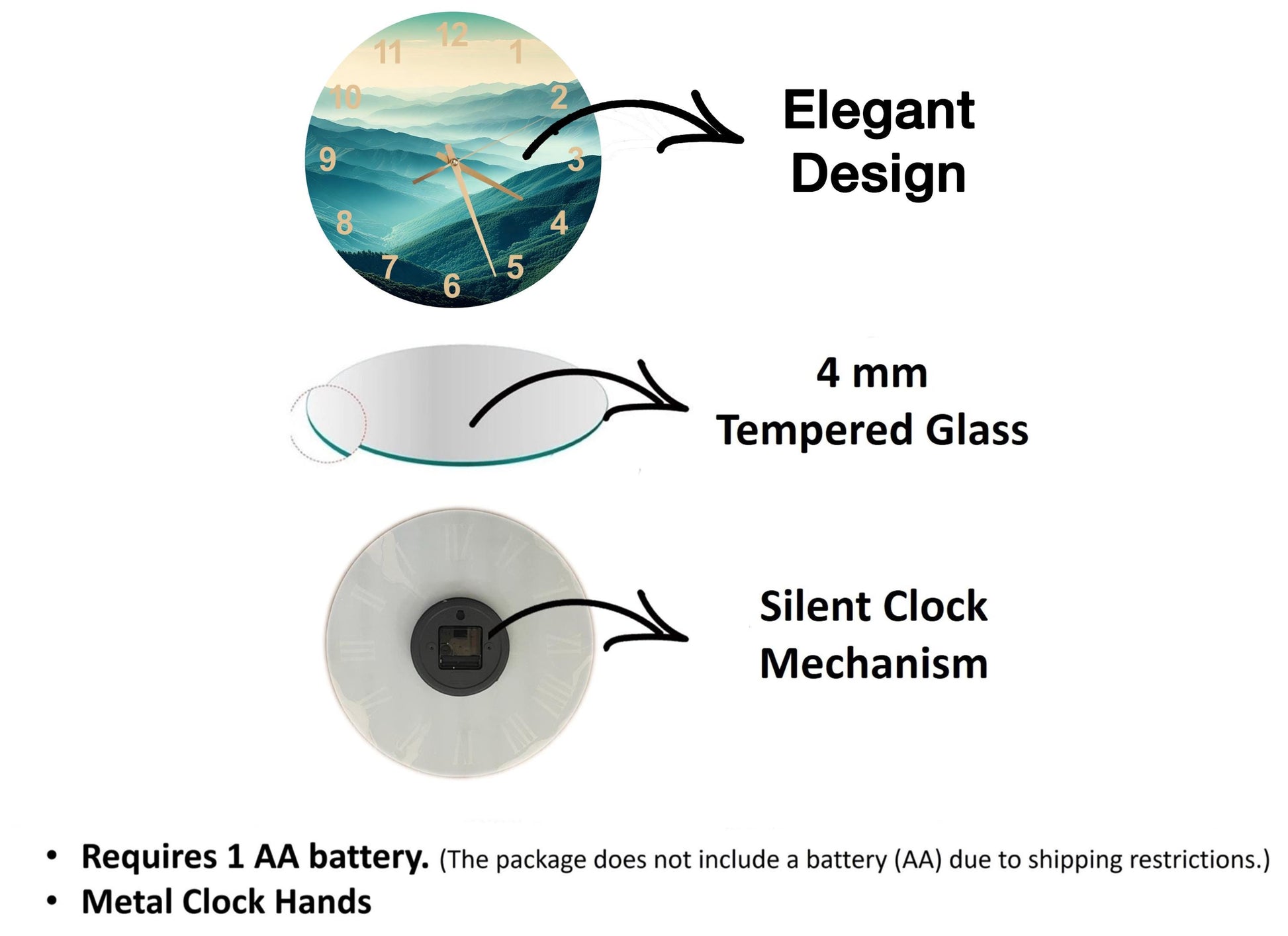 a diagram of a clock with different parts labeled