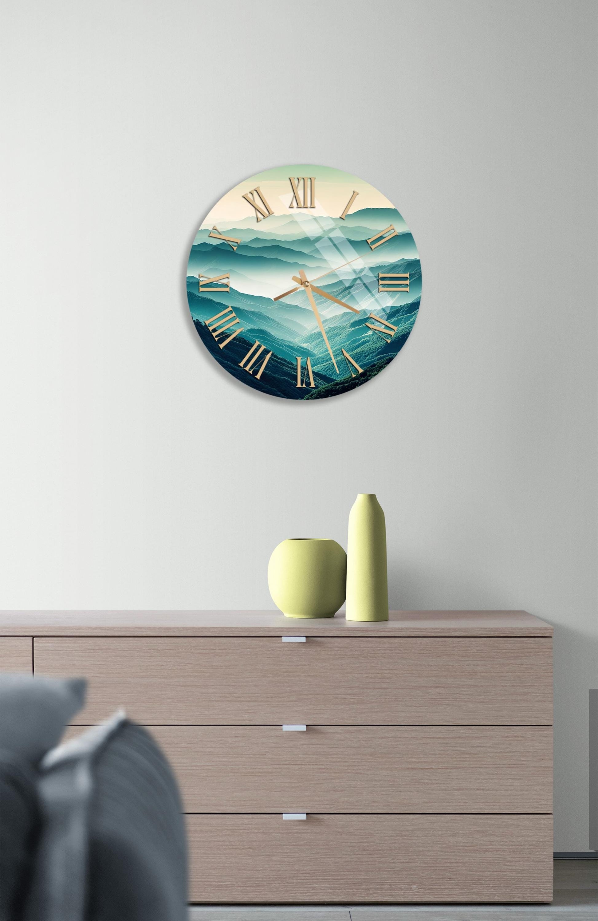 a clock on the wall of a living room