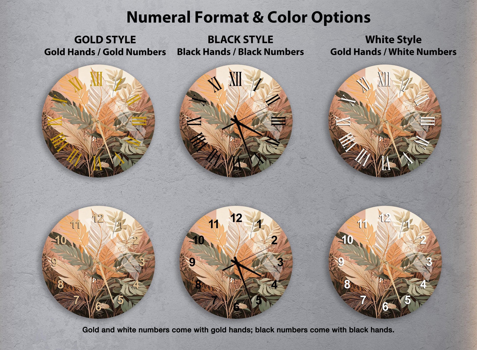 a set of four wall clocks with different designs