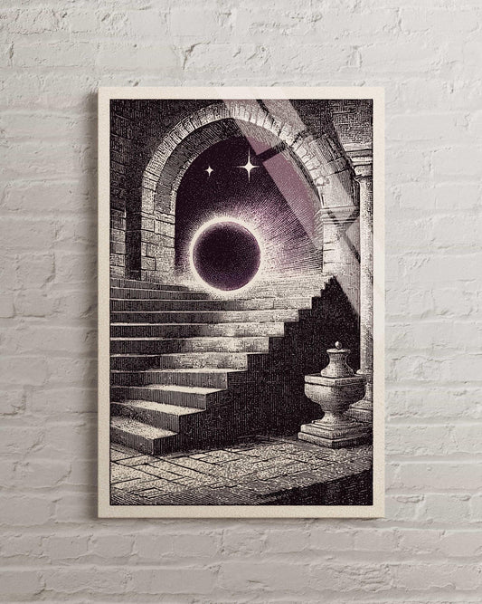 Tempered Glass Wall Art – Dark Academia Decor | Mystical Staircase Print
