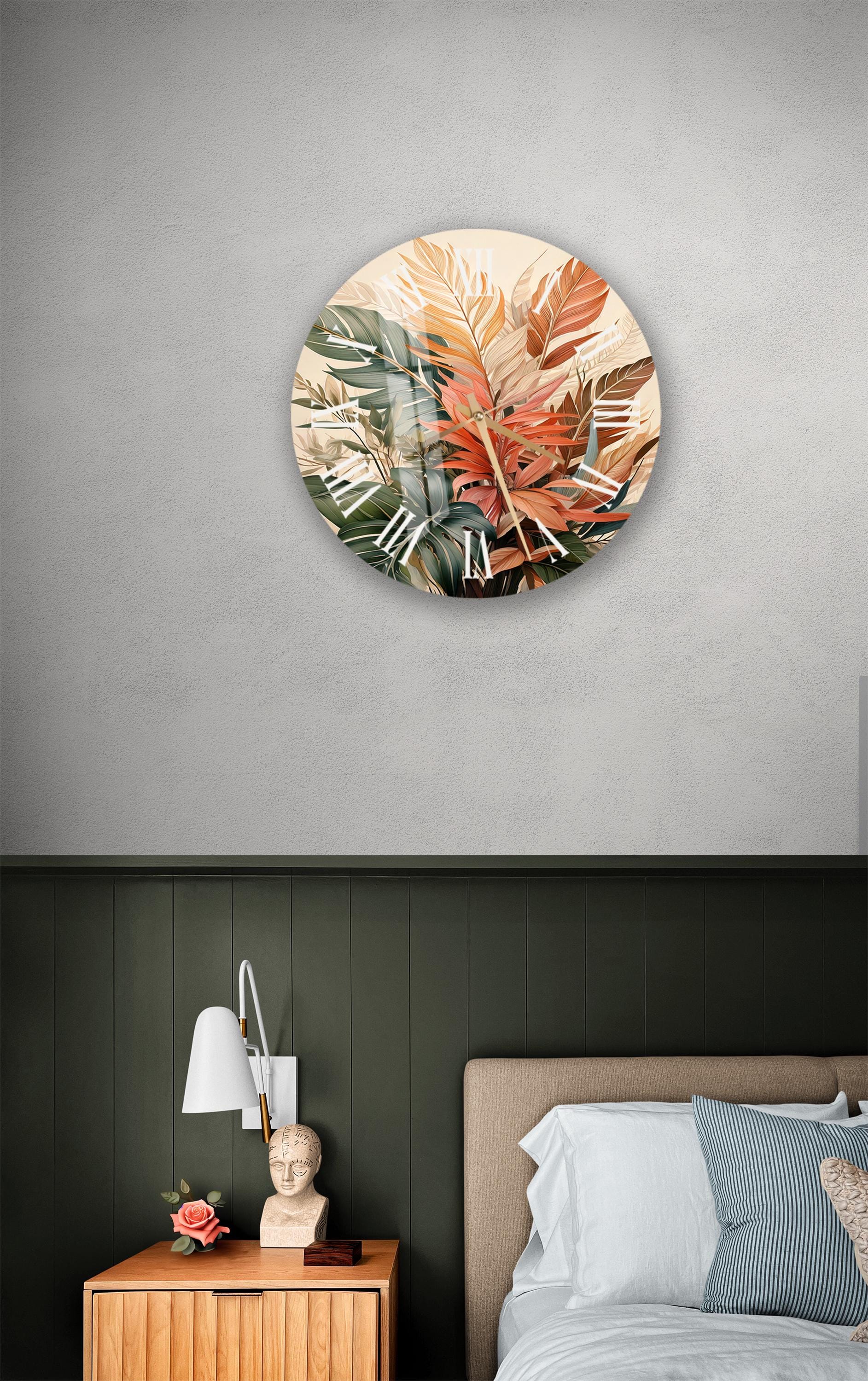 a bed room with a neatly made bed and a painting on the wall