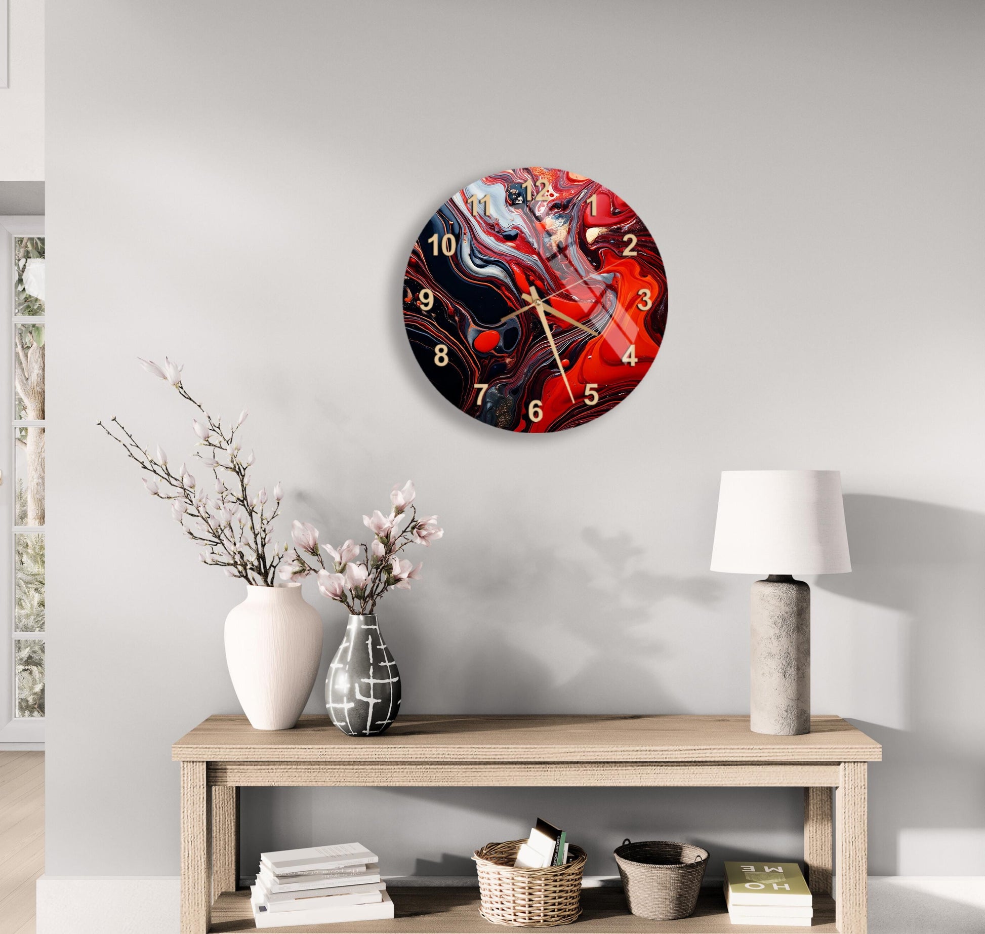 a clock on the wall of a living room