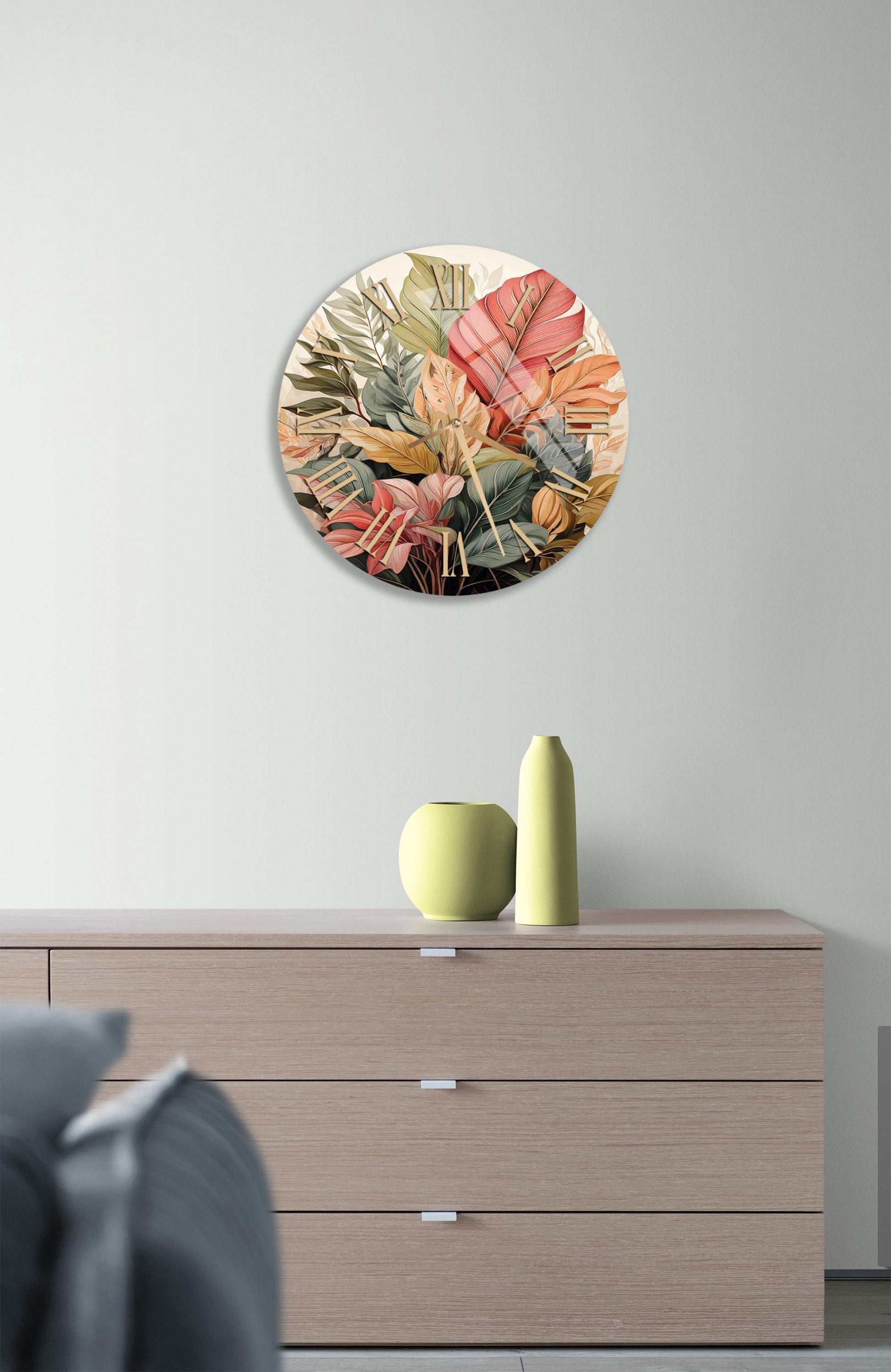 a white wall with a painting of flowers on it