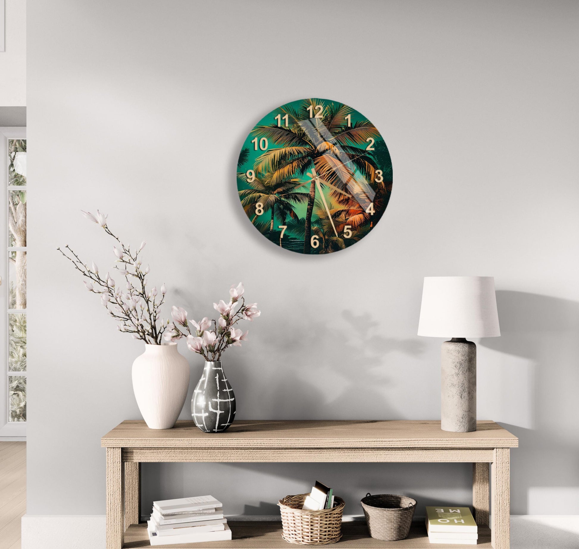 a clock on the wall of a living room