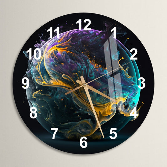 a clock with a colorful design on the face of it