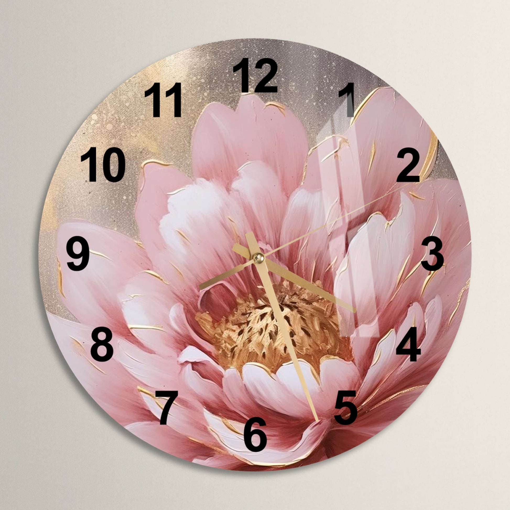 a clock with a pink flower painted on it