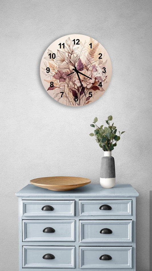 a clock on a wall above a dresser