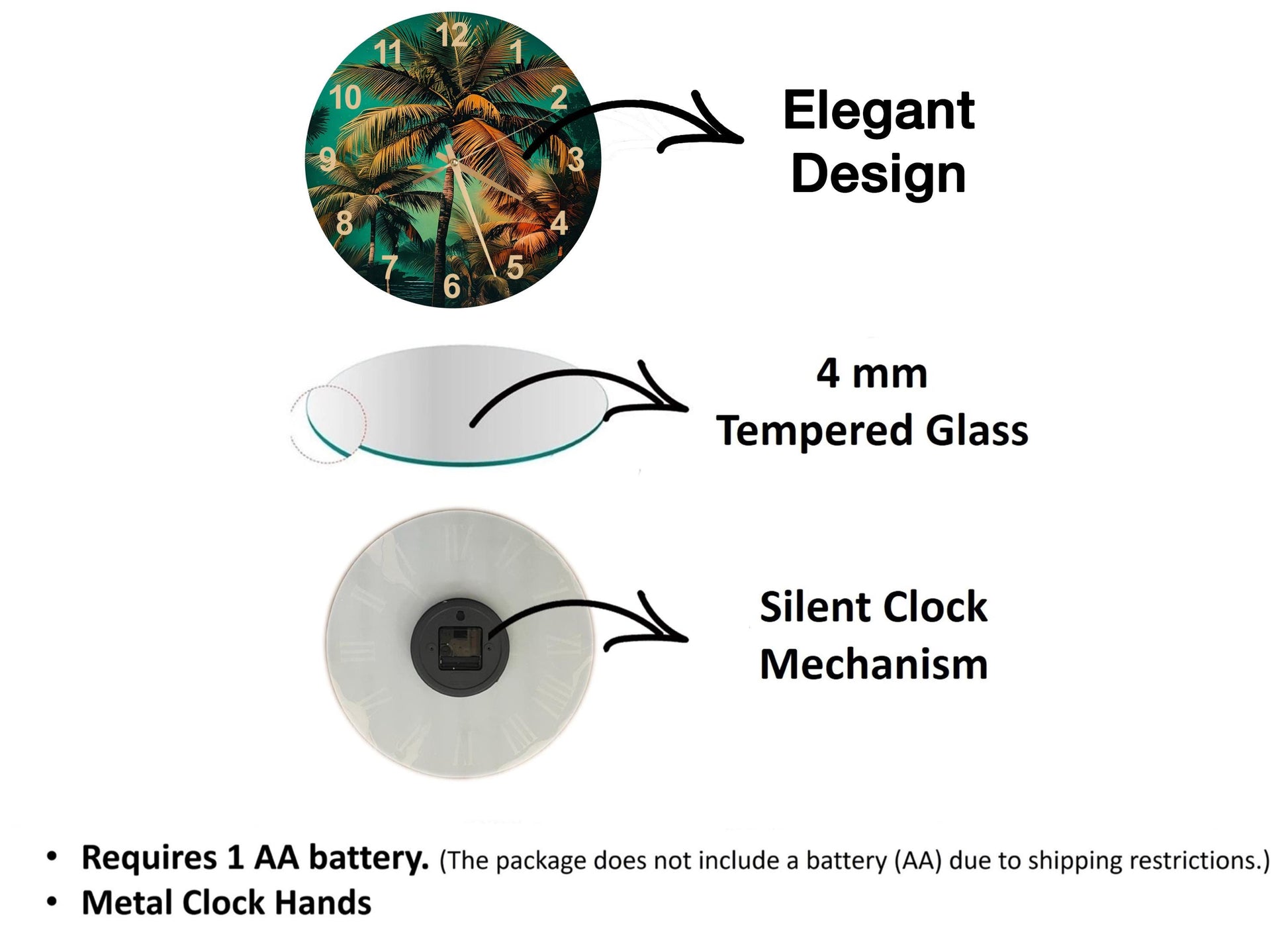 a diagram of a clock with different parts labeled