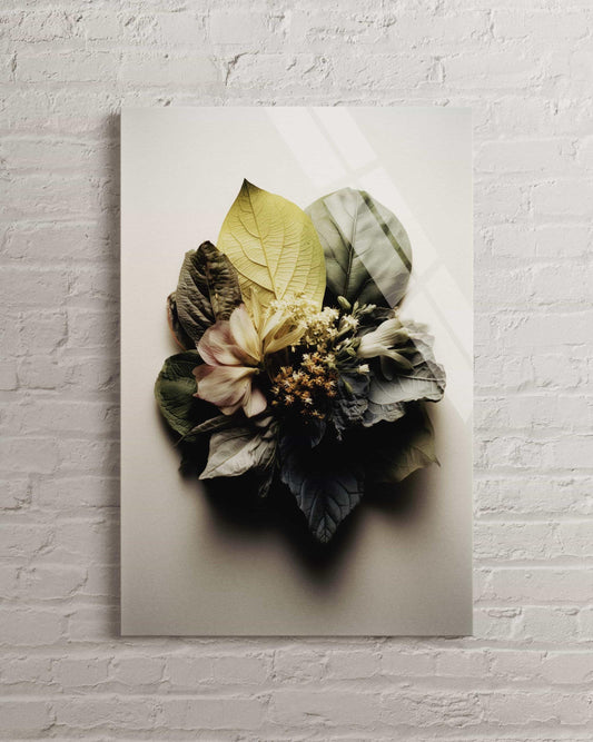 Tempered Glass Wall Art - Botanical Leaf Print | Earthy Tone Modern Decor