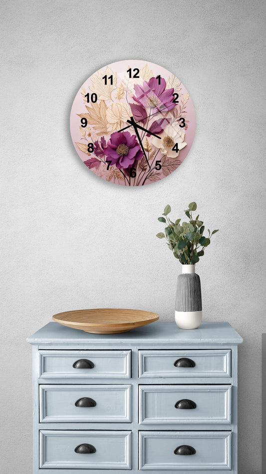 a clock on a wall above a dresser
