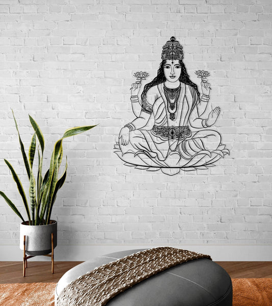 Lakshmi Metal Wall Art - Large Hindu Home Decor | Diwali Housewarming Gift