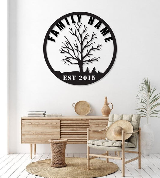 Personalized Metal Sign – Family Name Tree of Life Art | Rustic Farmhouse Decor