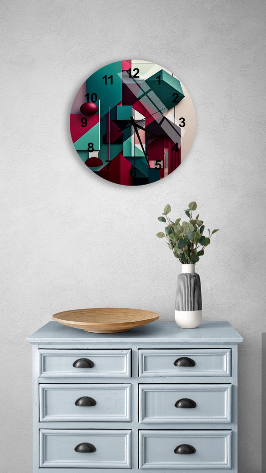 a clock on a wall above a dresser