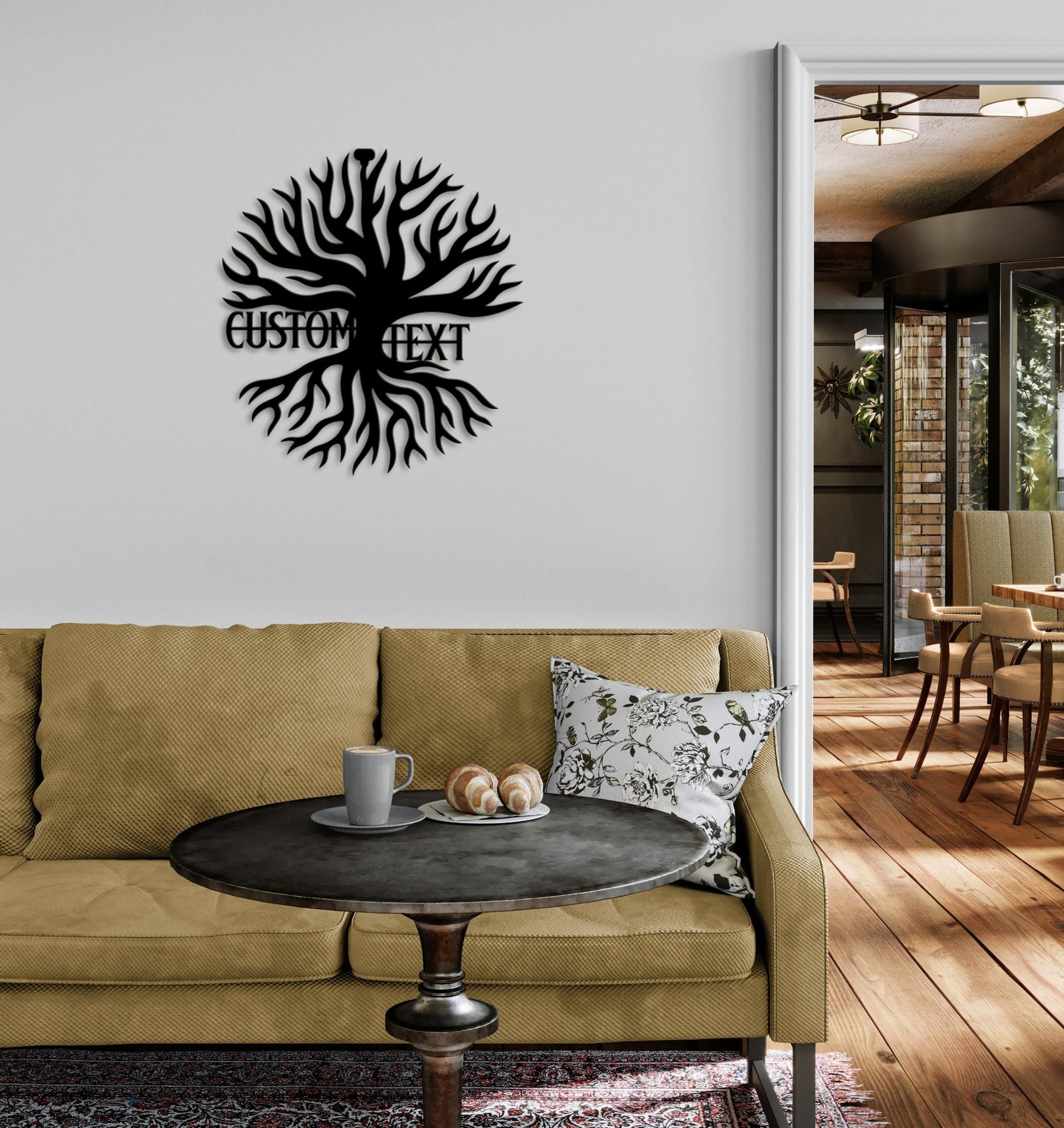 a living room with a couch and a coffee table