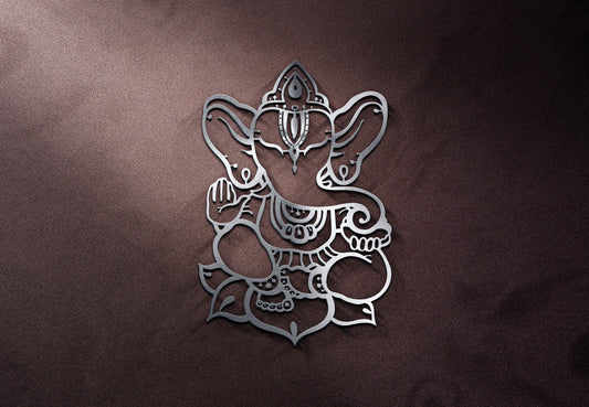 Ganesha Metal Wall Art - Silver Ganapati Statue | Modern Hindu Decor 3D