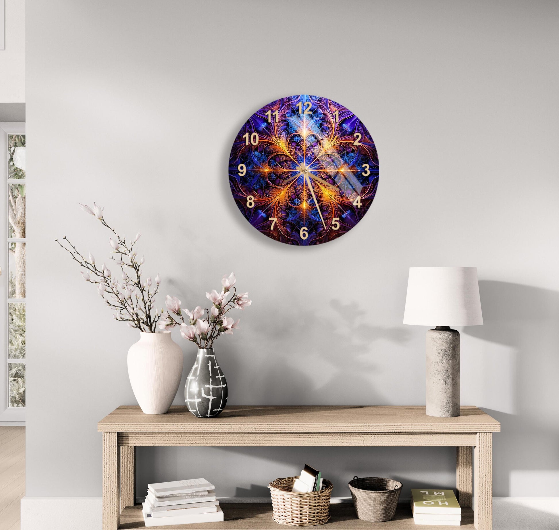 a clock on the wall of a living room