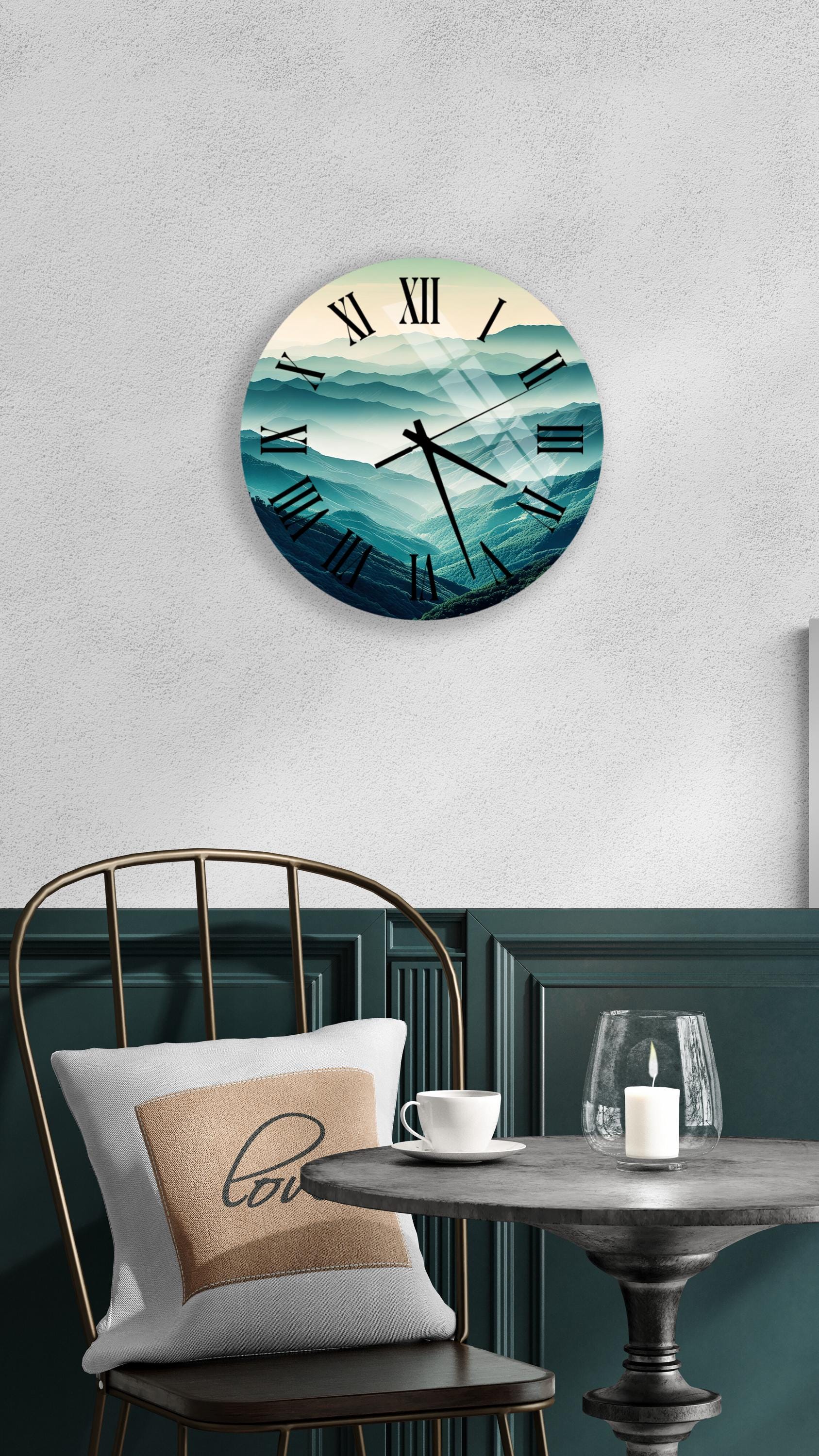 a clock that is on the wall above a table