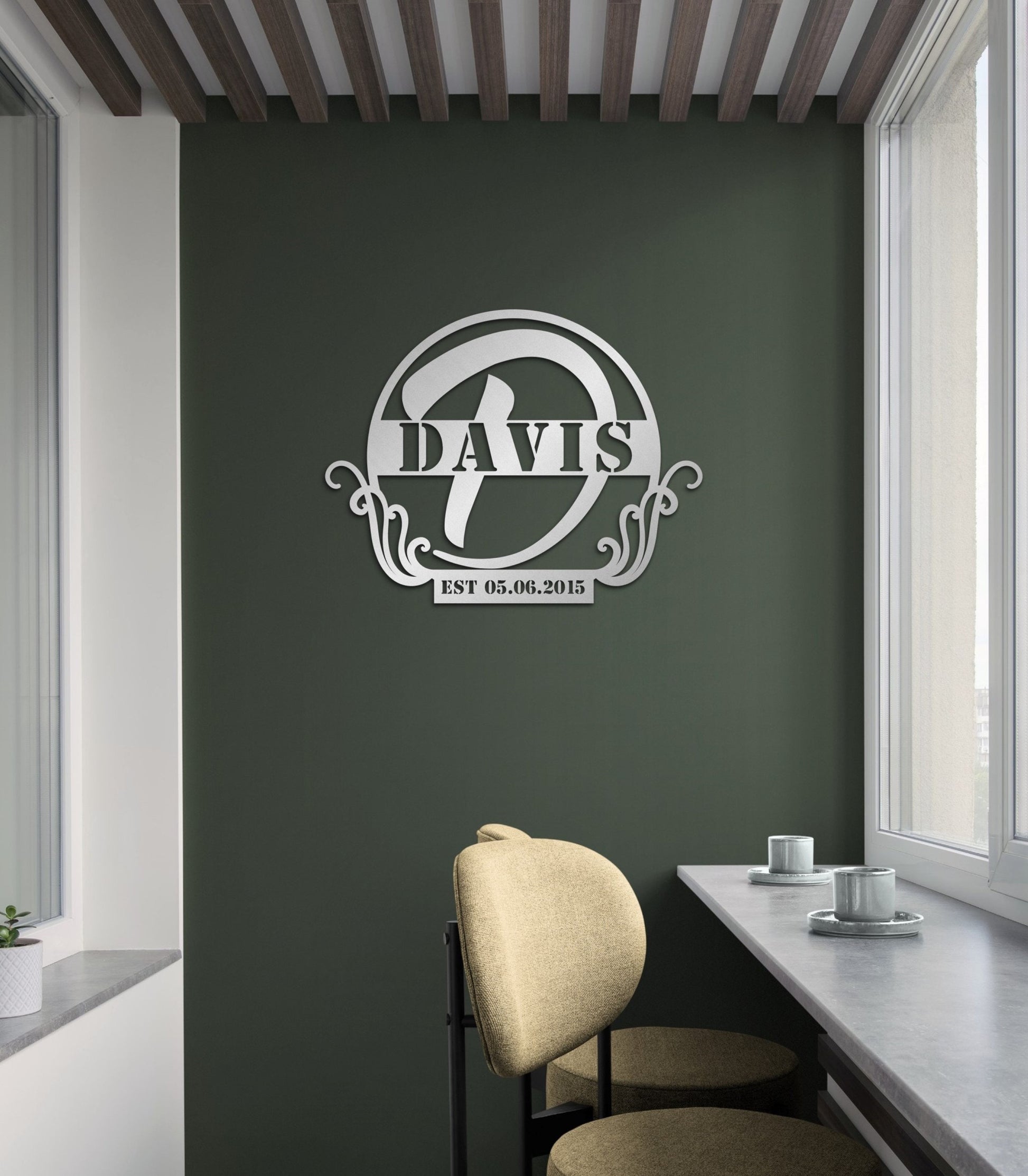 a green wall with a sign that says davis on it