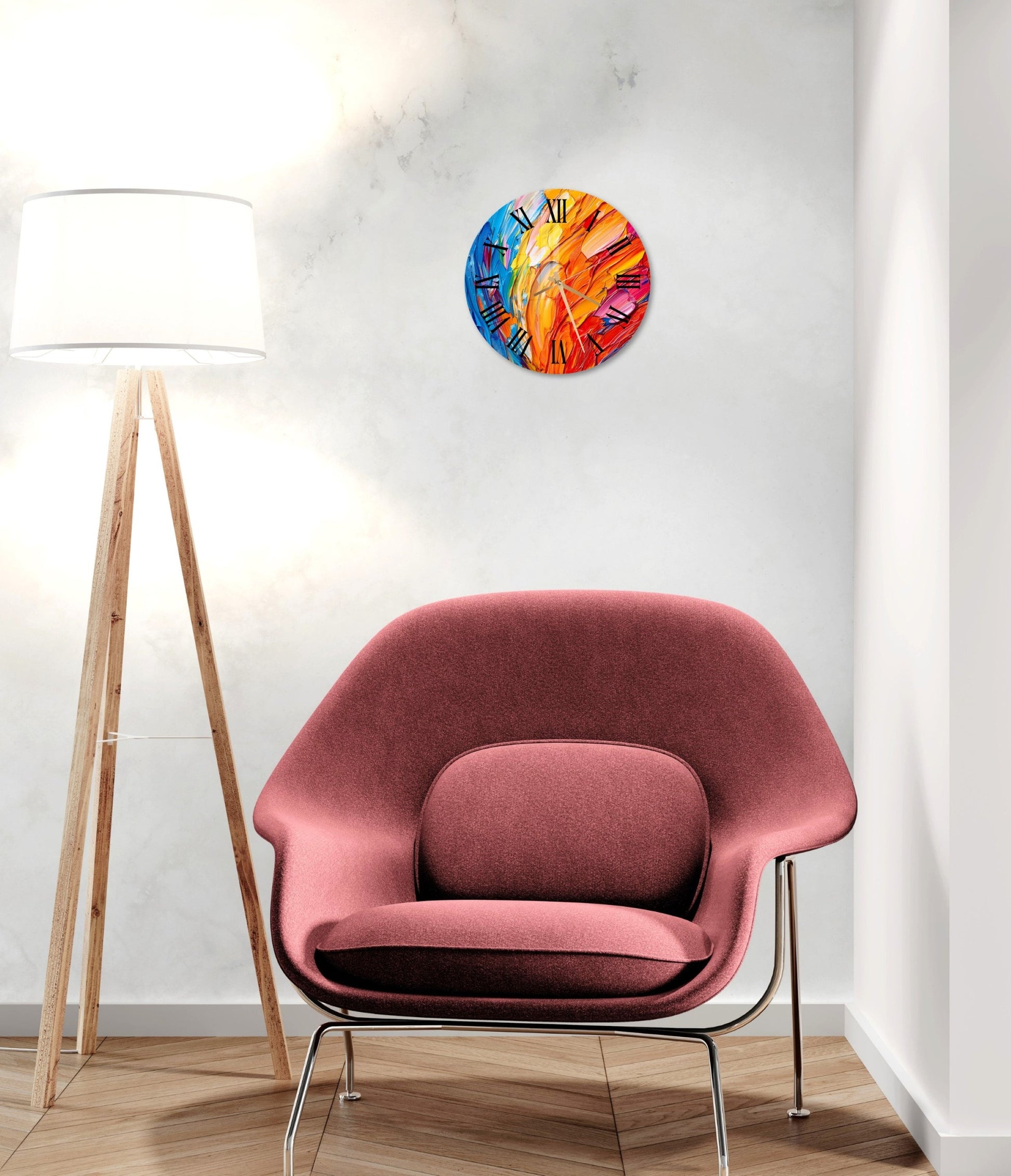 a chair and a lamp in a room
