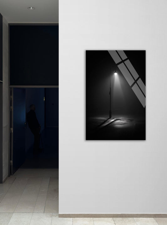 Moody Streetlight Wall Art – Dark Academia Decor | Tempered Glass Urban Print