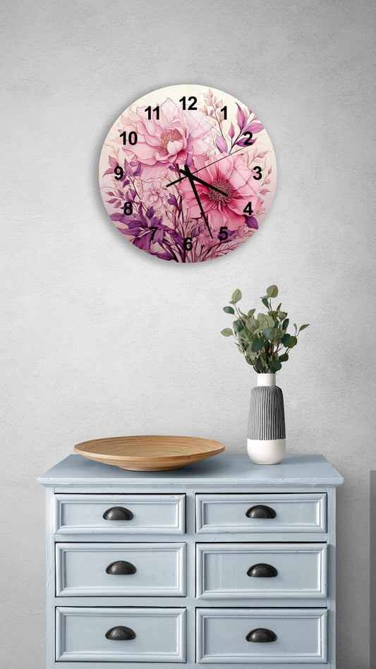 a clock on a wall above a dresser