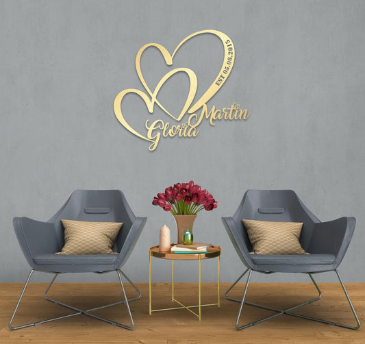 Personalized Wedding Gift - Custom Metal Wall Art Heart Sign with Date