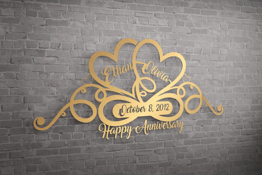 Personalized Metal Wall Art - Custom Heart Infinity Design | Gold Anniversary Gift