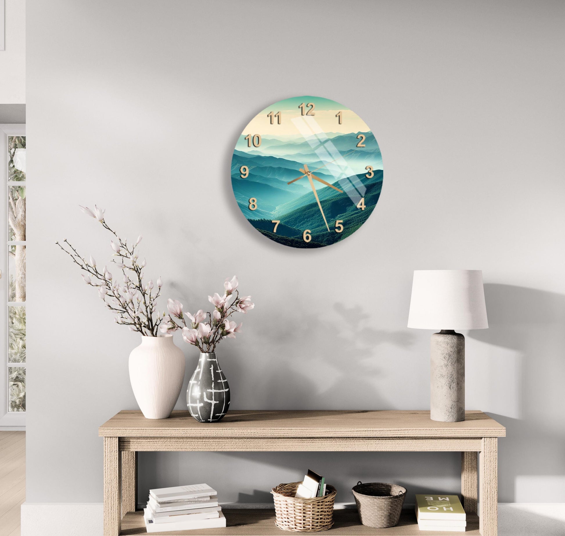 a clock on the wall of a living room