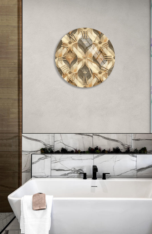 Tempered Glass Wall Clock – Beige Abstract Art Clock | Modern Home Decor Piece