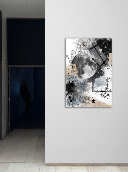 Abstract Starry Sky Tempered Glass Wall Art – Large Modern Monochrome Print
