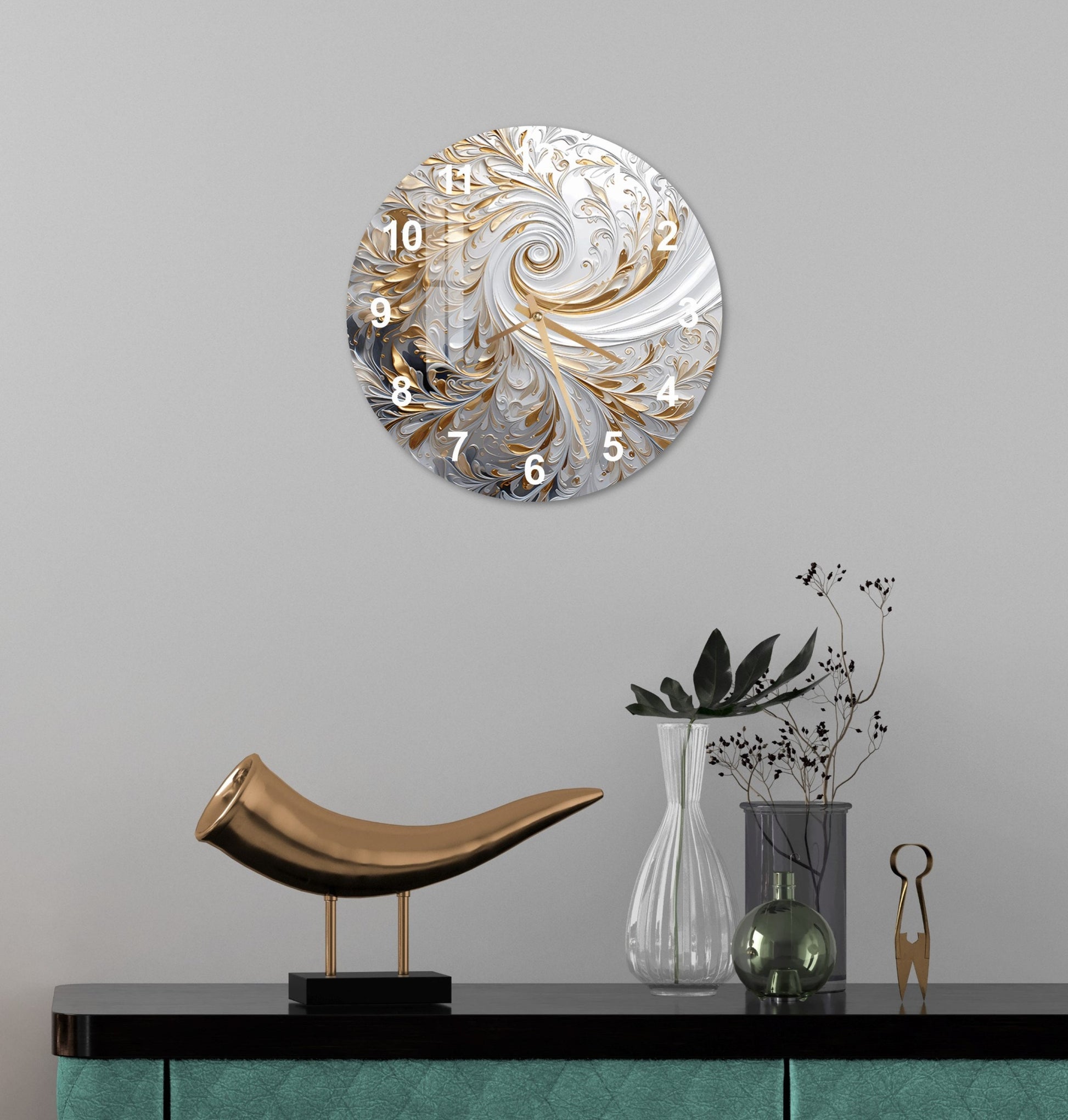 a clock that is on the wall above a table