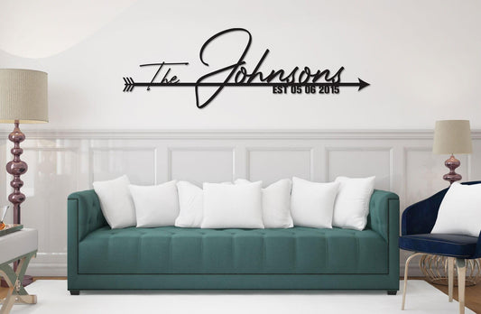 Personalized Family Name Sign - Arrow Style Metal Wall Art, Custom Home Decor