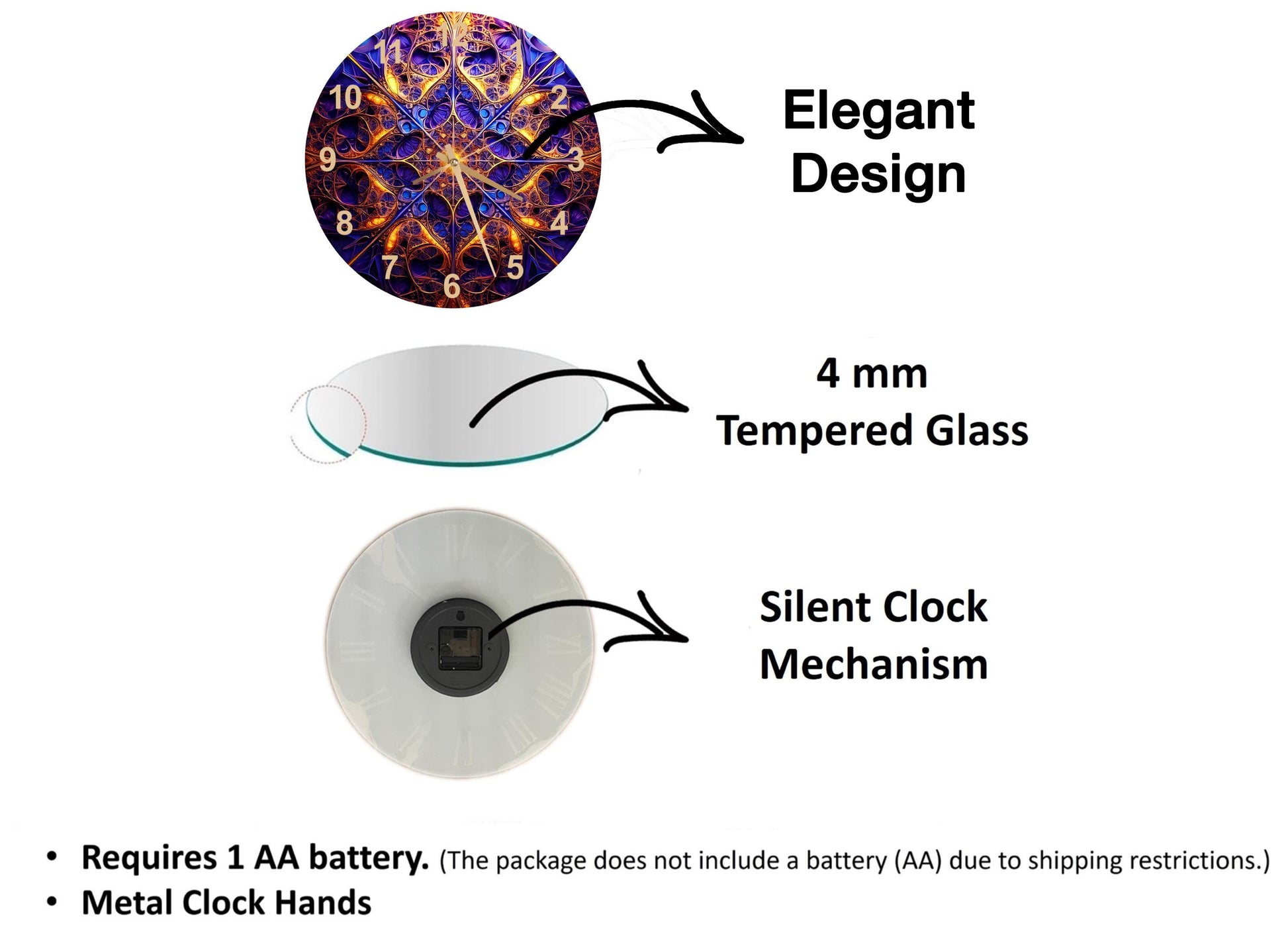 a diagram of a clock with different parts labeled