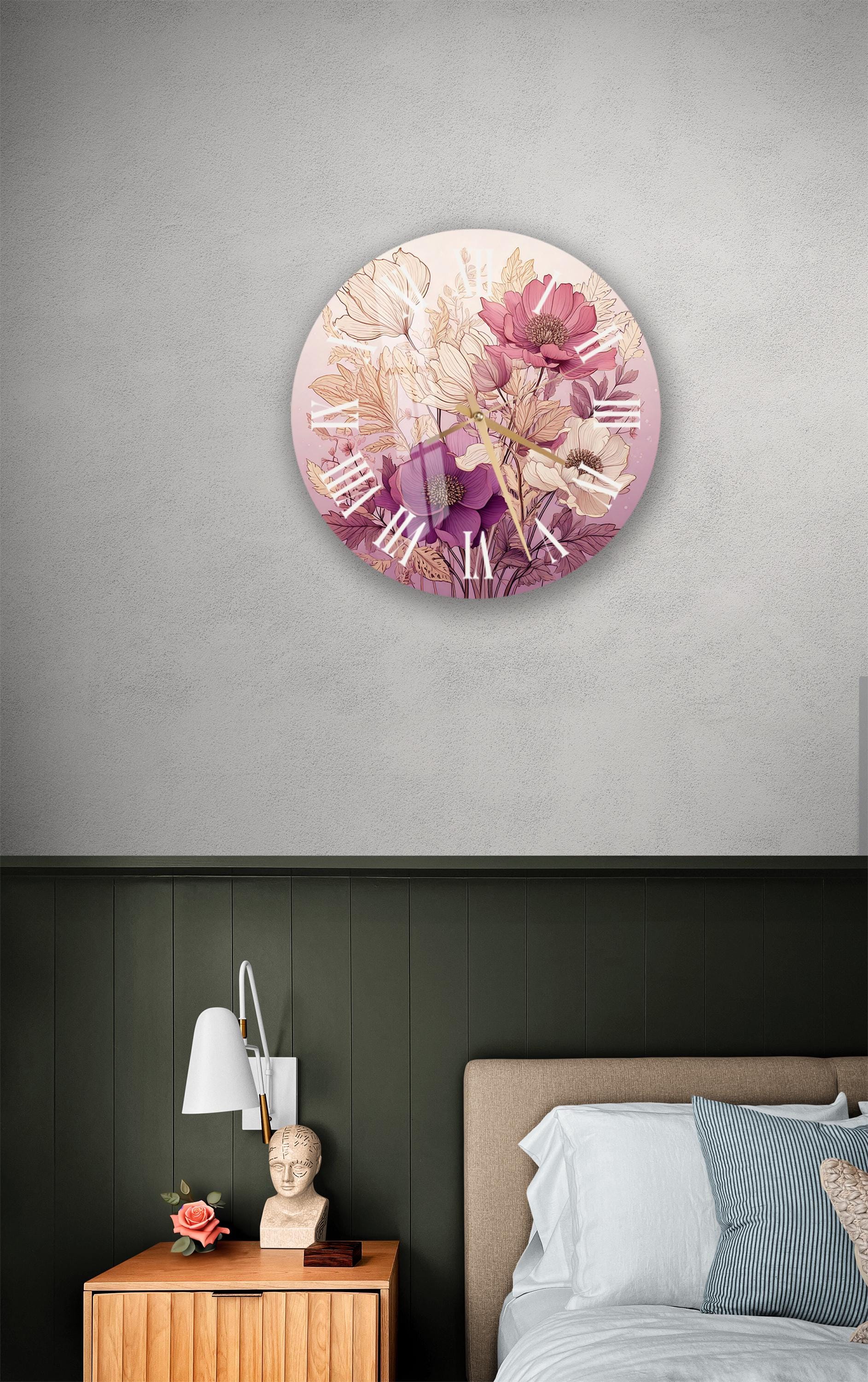 a bed room with a neatly made bed and a painting on the wall