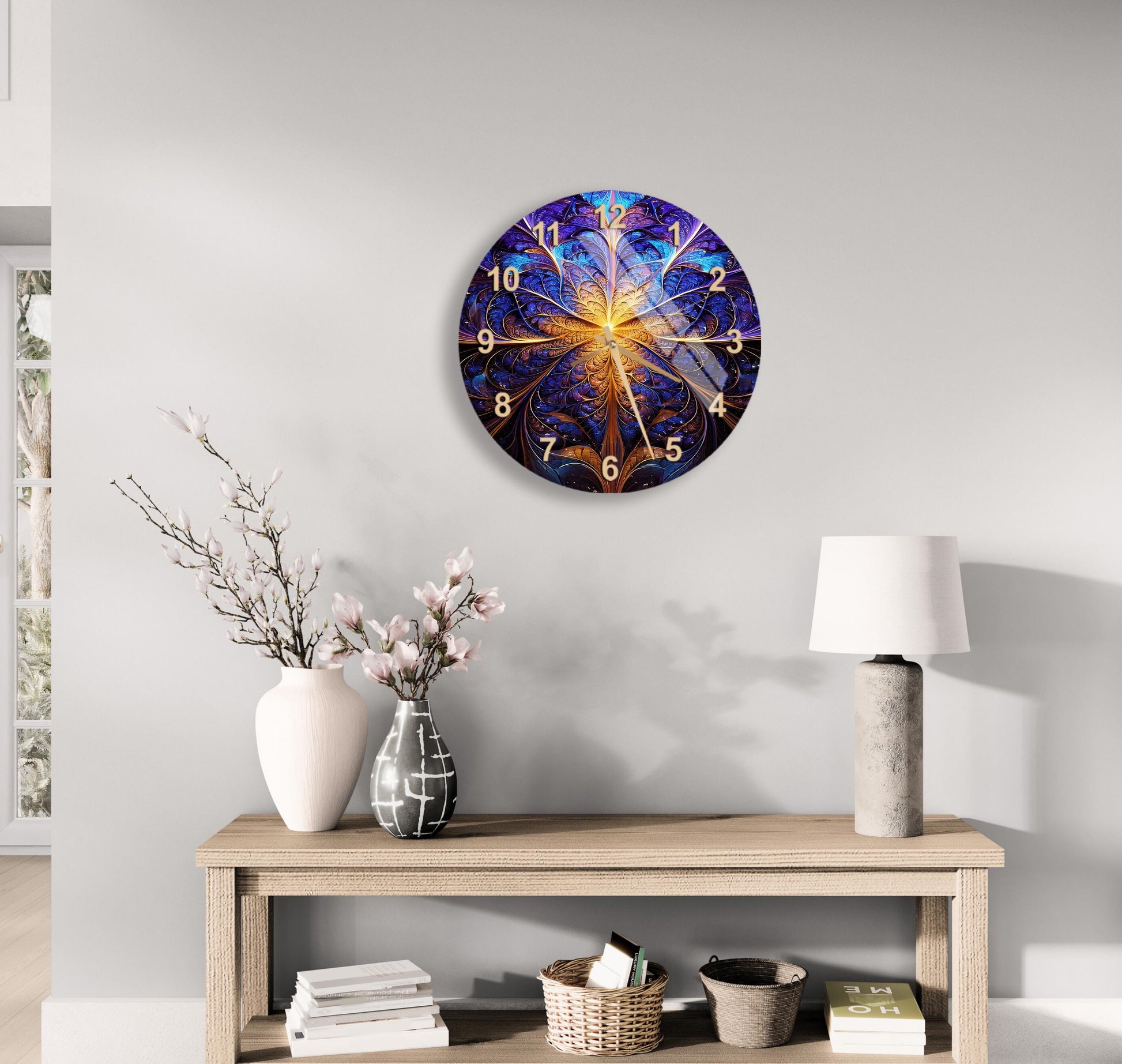 a clock on the wall of a living room