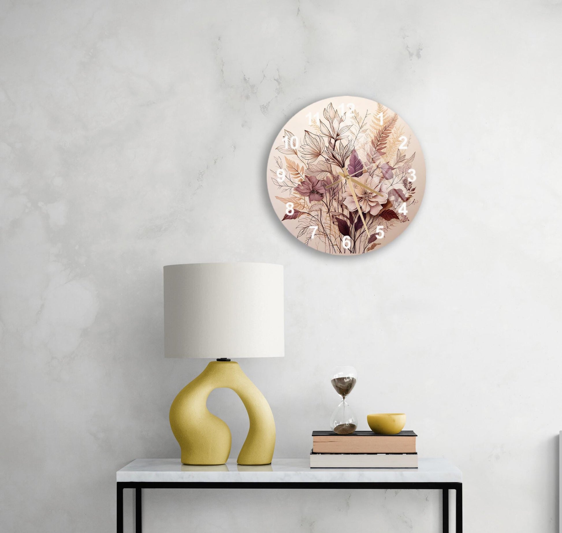 a table with a lamp and a vase on it