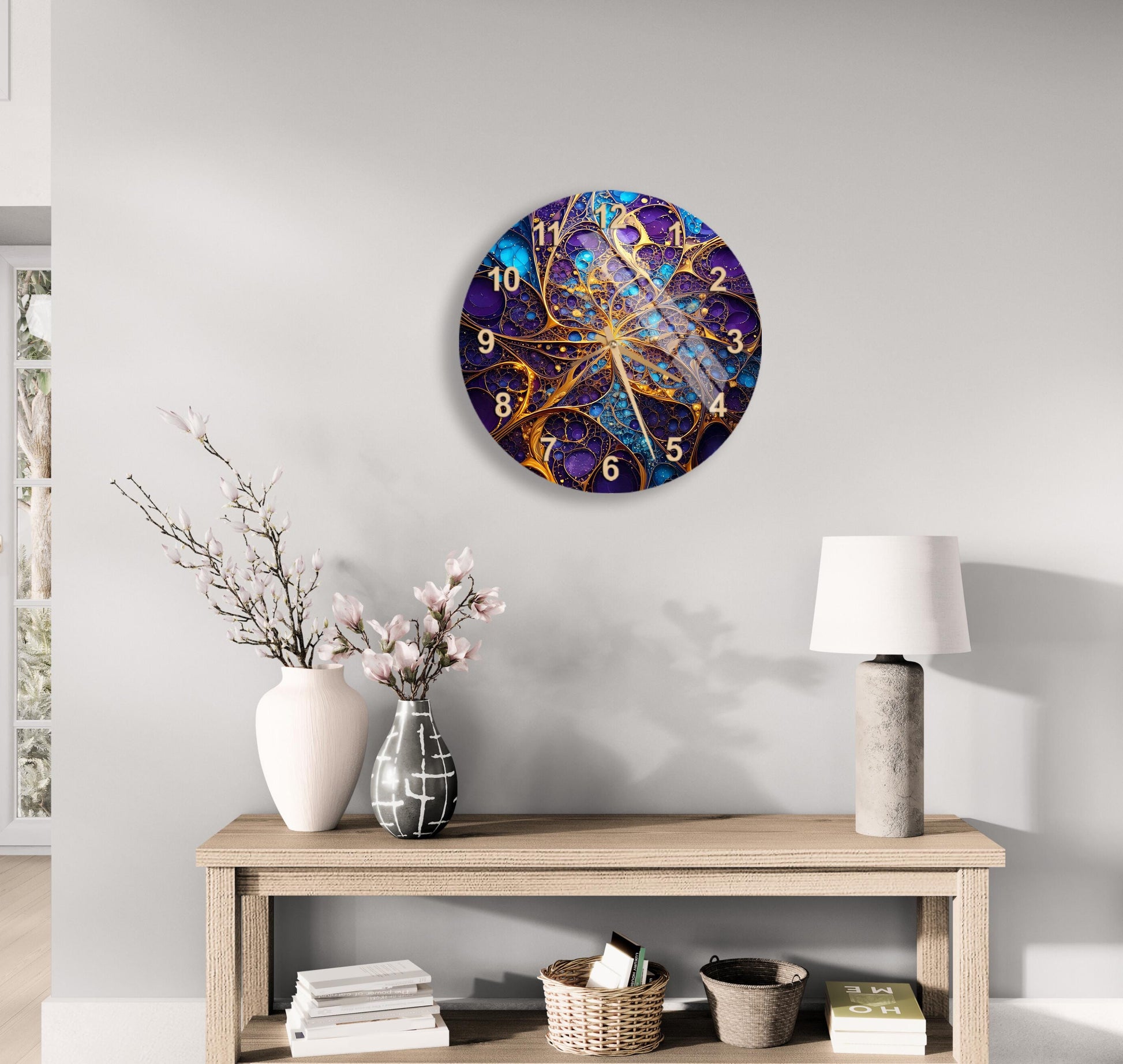 a clock on the wall of a living room