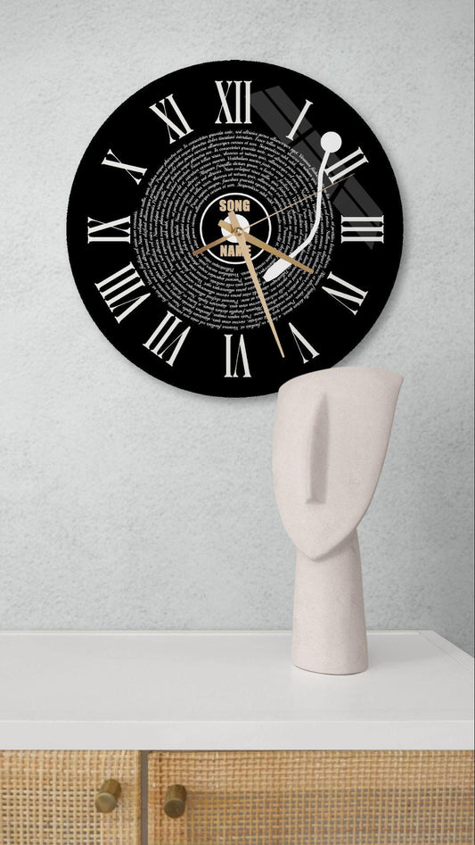 Personalized Glass Clock – Custom Song Lyrics | Black Music Art | Wedding Gift