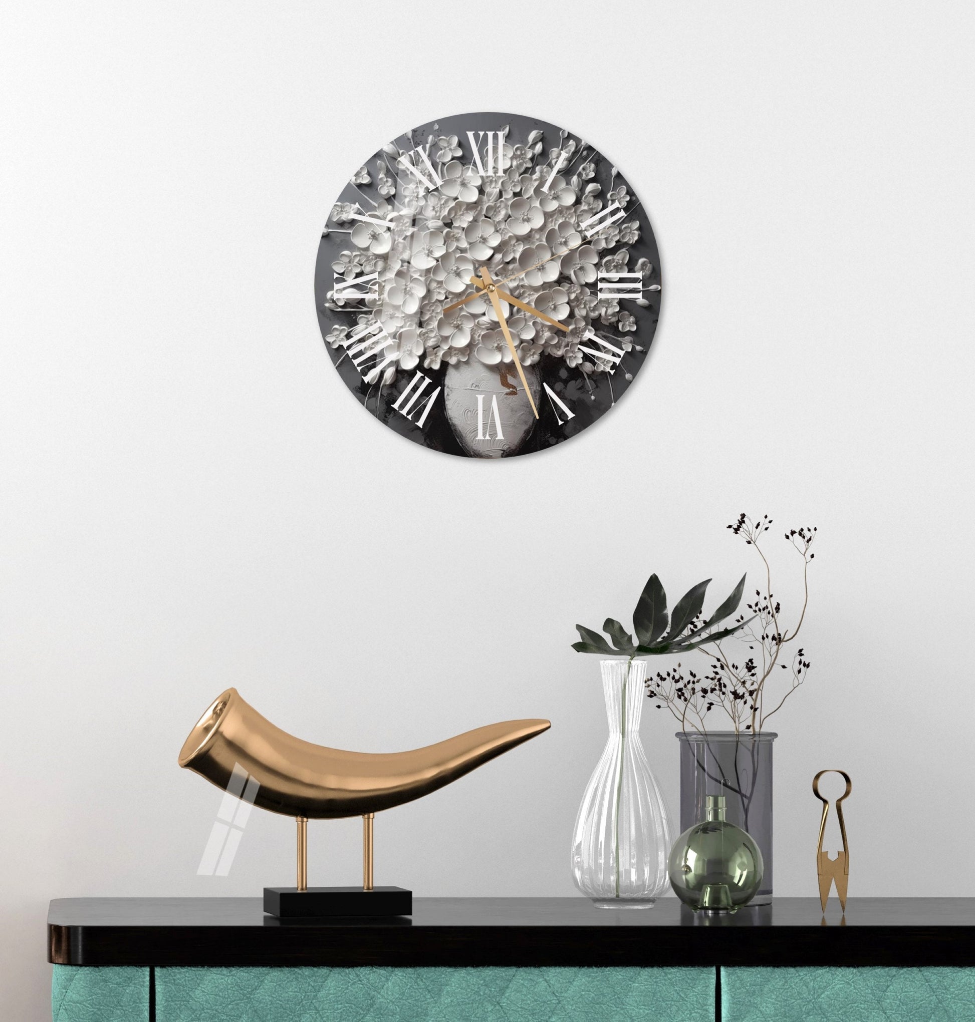 a clock that is on the wall above a dresser